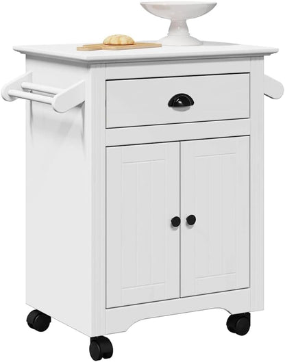 Keukentrolley – Keukenwagen – Serveerwagen – Opbergtrolley – Desserte – Massief grenen hout – Met 4 zwenkwieltjes – Grijs – 100x50x103,5 cm
