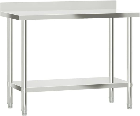 Keukenwerktafel – Werktafel Keuken – Keuken Werktafel – Keuken Werk Tafel – Werkbank Keuken – 110 x 55 x 93 cm – Roestvrij Staal met Spatscherm en Onderplank