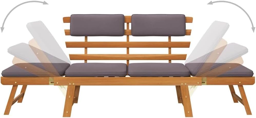vidaXL Lounger with cushion 2-in-1 190 cm solid acacia wood