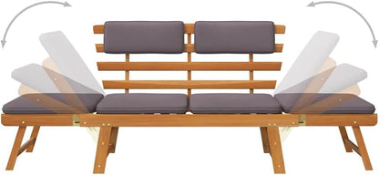 vidaXL Lounger with cushion 2-in-1 190 cm solid acacia wood