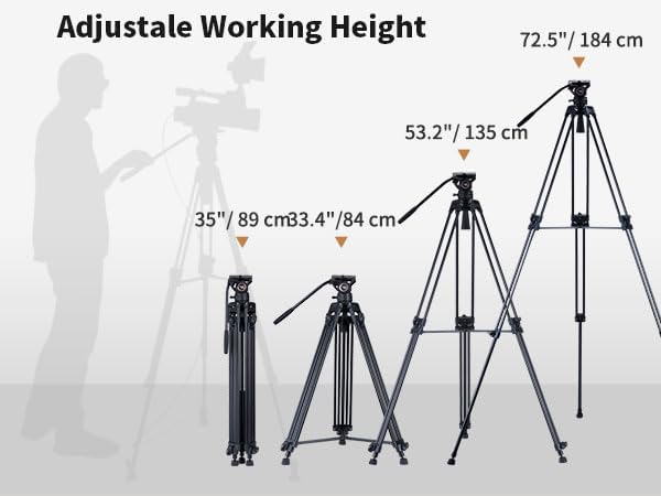 Video statiefsysteem, Cayer BV30L 72 inch- Professioneel Heavy Duty Aluminium Twin Tube Statief, K3 vloeistofkop, Mid-Level Spreader, Max Belasting 13.2 LB, DSLR Camcorder