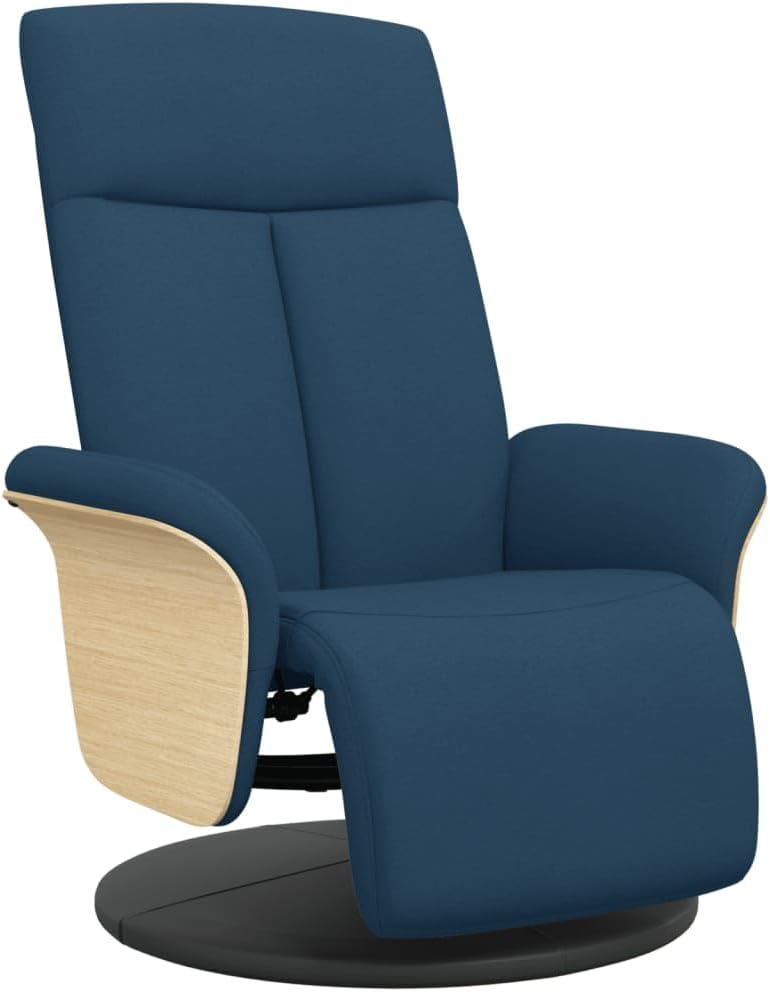 Relaxstoel met voeteneinde, blauwe stof, tv-stoel met ligfunctie, enkele ligstoel, relaxstoel voor woonkamer, slaapkamer, A1 - QUORE