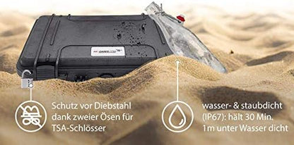 MC-CASES ® Draagkoffer voor maximaal 14 horloges, reiskoffer, waterdicht, afsluitbaar, perfect voor op reis, extreem beschermd, Made in Germany, zwart, ruimte voor 14, zwart., Platz für 14 Uhren,