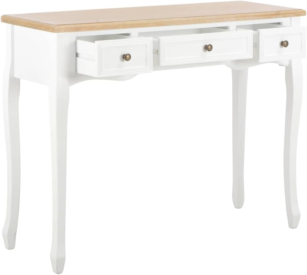 vidaXL Side Table with 3 Drawers White Dressing Table Makeup Table Bedroom Table