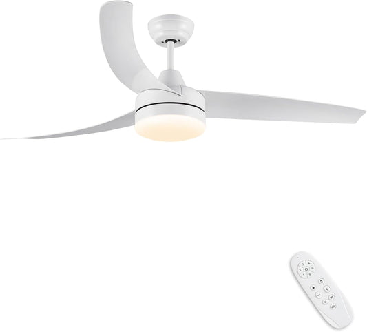 CJOY Plafondventilator, 132 cm, wit, plafondventilator met dimbaar licht, plafondventilator met afstandsbediening, messen, stil, DC, omkeerbaar, winter en zomer, 6 snelheden, timer
