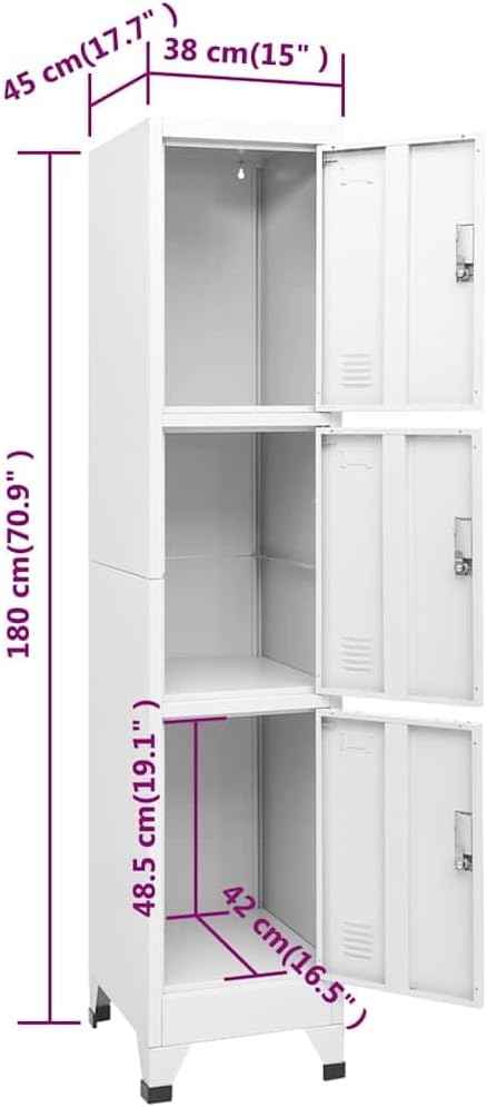 vidaXL Locker Cabinet with 3 Compartments 38x45x180cm Locker Cabinet Safe Office Cabinet - QUORE