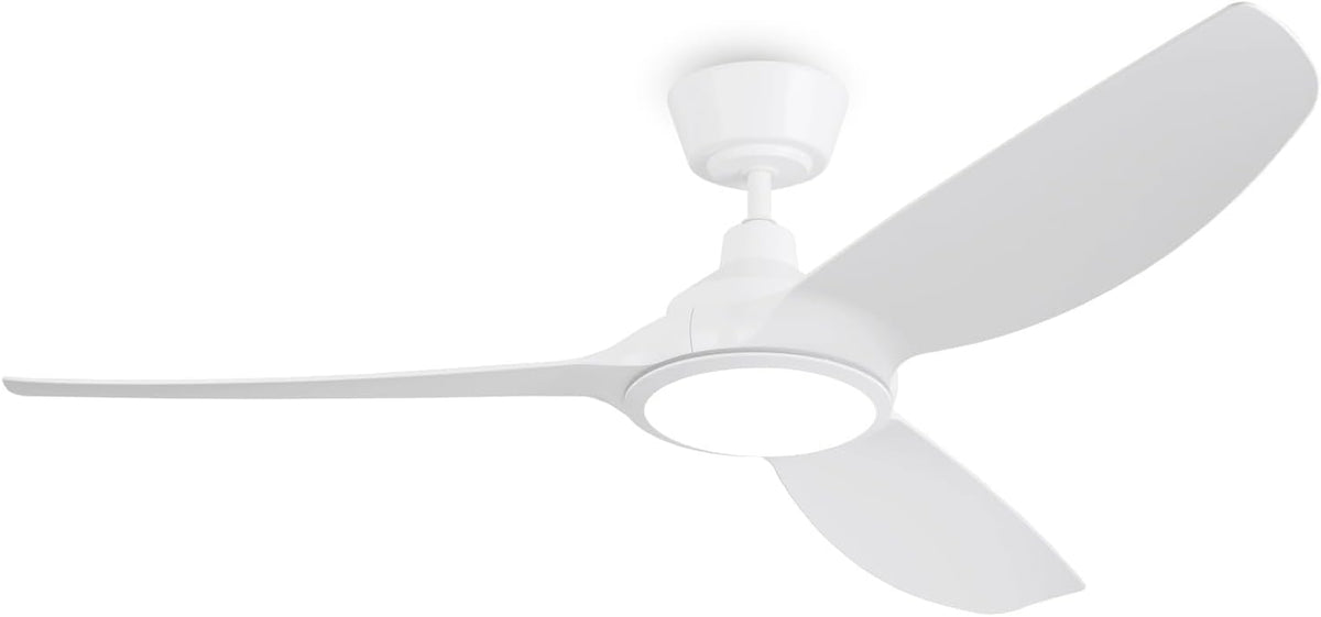 Ovlaim Plafondventilator, 132 cm, met kunststof bladen en ledverlichting, incl. afstandsbediening, DC-energiebesparende motor, ultralicht, voor zomer en winter, wit [energieklasse D].