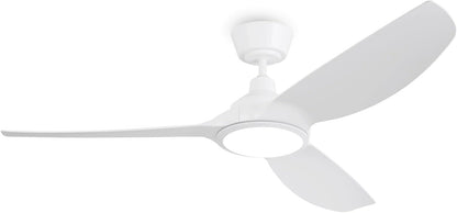 Ovlaim Plafondventilator, 132 cm, met kunststof bladen en ledverlichting, incl. afstandsbediening, DC-energiebesparende motor, ultralicht, voor zomer en winter, wit [energieklasse D].