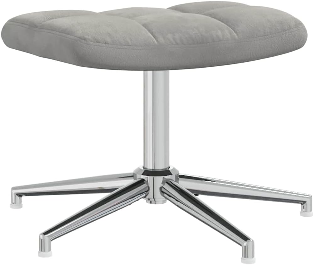 Relaxstoel Met Poef – Relaxstoel – Fauteuil – Tv-Stoel – Ligstoel – Lichtgrijs Fluweel – 360° Draaibaar – Stevig Stalen Frame