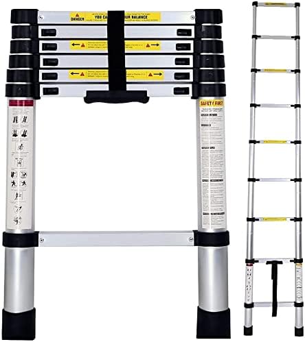 T-LoVendo Telescopische staande ladder van aluminium, licht, draagbaar en uittrekbaar, ideaal voor garage of auto, 3,2 m