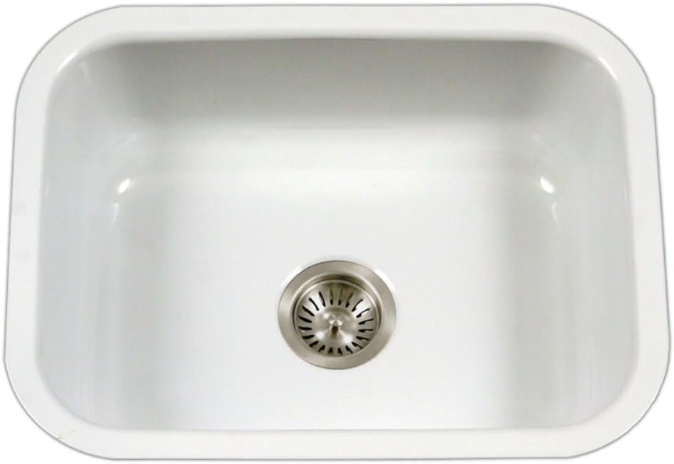 Houzer Porcela White Porcelain Enamel Steel Kitchen Sink: 23 Inch Undermount Single Bowl Sink, Durable & Versatile, Essential for Home and Apartment: PCS-2500 WH