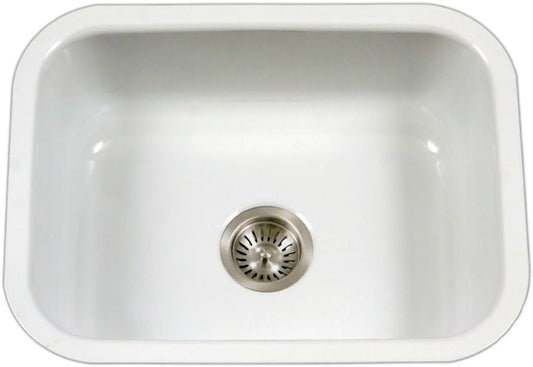 Houzer Porcela White Porcelain Enamel Steel Kitchen Sink: 23 Inch Undermount Single Bowl Sink, Durable & Versatile, Essential for Home and Apartment: PCS-2500 WH
