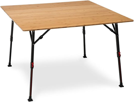 qeedo Kimmy L, Campingtafel met Bamboe Tafelblad, 110 x 110 cm, Hoogte Verstelbaar