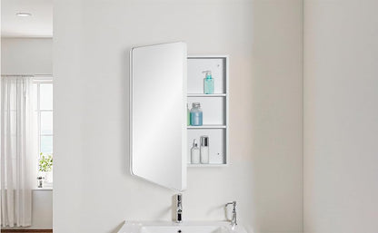 Fundin Spiegel medicijnkast voor badkamer - metalen omlijst ronde hoekdeur, verstelbare planken, mat wit, opbouwmontage, wandmontage, 38 x 65 cm