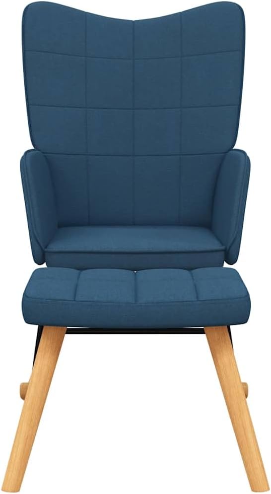 vidaXL Schommelstoel met voetenbank stof blauw