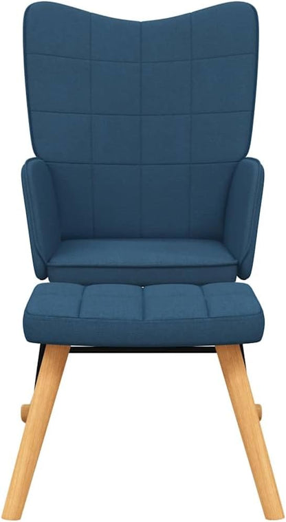 vidaXL Schommelstoel met voetenbank stof blauw