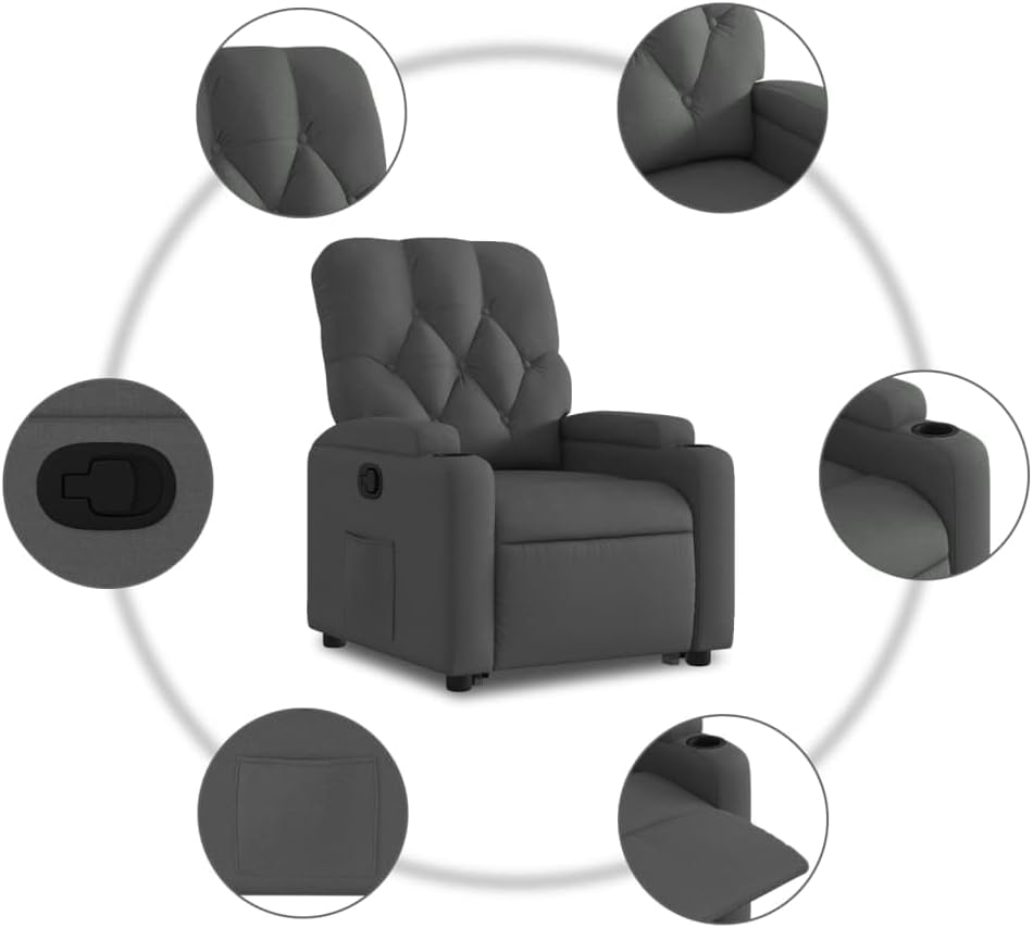 Relaxstoel met opstahulp – Elektrische Relaxstoel – Tv-stoel – Ligstoel – Verstelbare Fauteuil – Donkergrijs Stof – Handmatige Ligfunctie – Stevig Hout-Metalen Frame
