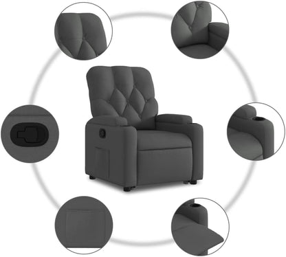 Relaxstoel met opstahulp – Elektrische Relaxstoel – Tv-stoel – Ligstoel – Verstelbare Fauteuil – Donkergrijs Stof – Handmatige Ligfunctie – Stevig Hout-Metalen Frame