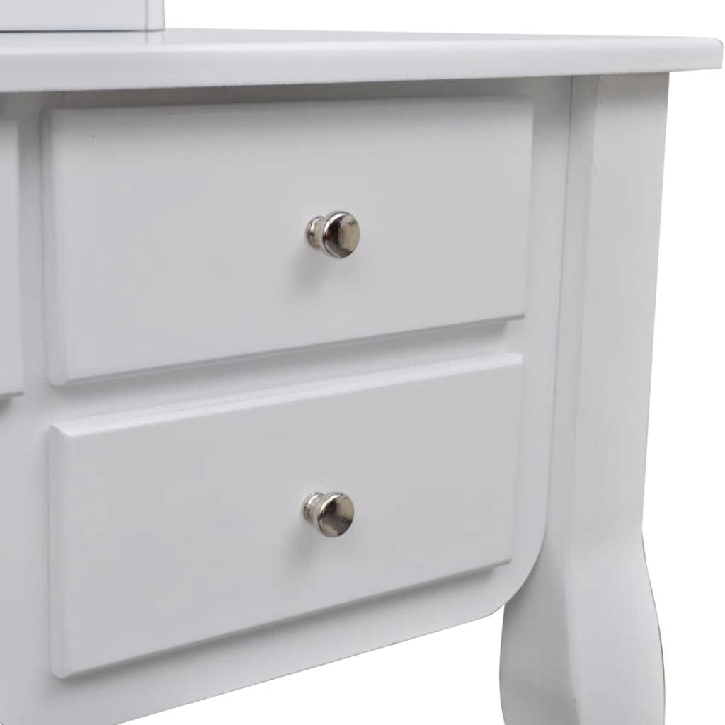 Kaptafel – Make-Up Tafel – Schminktisch – Toilettafel – Toilletafel – 7 Lades – Kantelbare Spiegel – Krukje Met Zachte Zitting – Wit Grenenhout