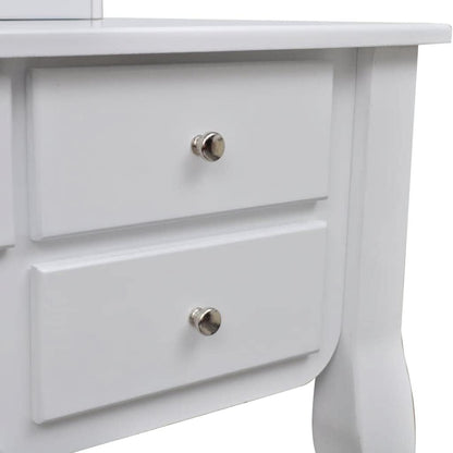 Kaptafel – Make-Up Tafel – Schminktisch – Toilettafel – Toilletafel – 7 Lades – Kantelbare Spiegel – Krukje Met Zachte Zitting – Wit Grenenhout