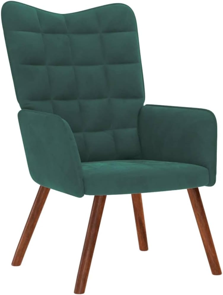 Fluwelen Relaxstoel – Loungestoel – Fauteuil – Zitstoel – Loungefauteuil – Zacht Fluweel – Robuust Frame Met Houten Poten – Comfortabele Gevoerde Zitting En Rugleuning – Donkergroen
