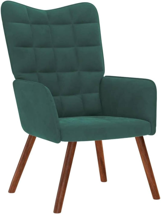 Fluwelen Relaxstoel – Loungestoel – Fauteuil – Zitstoel – Loungefauteuil – Zacht Fluweel – Robuust Frame Met Houten Poten – Comfortabele Gevoerde Zitting En Rugleuning – Donkergroen