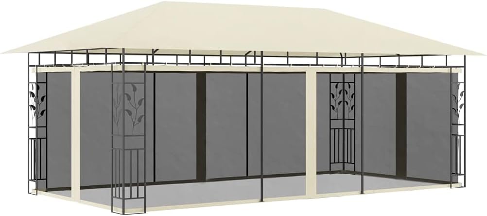 Leepesx Garden gazebo with mosquito net, gazebo, pergola, outdoor gazebo with mosquito net, 6 x 3 x 2.75 m, cream - QUORE