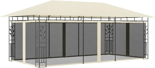 Leepesx Garden gazebo with mosquito net, gazebo, pergola, outdoor gazebo with mosquito net, 6 x 3 x 2.75 m, cream - QUORE