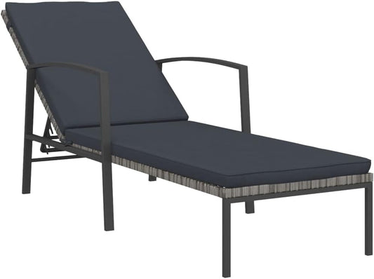 vidaXL Sun lounger with cushion poly rattan grey, lounger, terrace lounger, garden bed, patio chair, terrace lounger, garden chair, garden lounger, garden furniture - QUORE