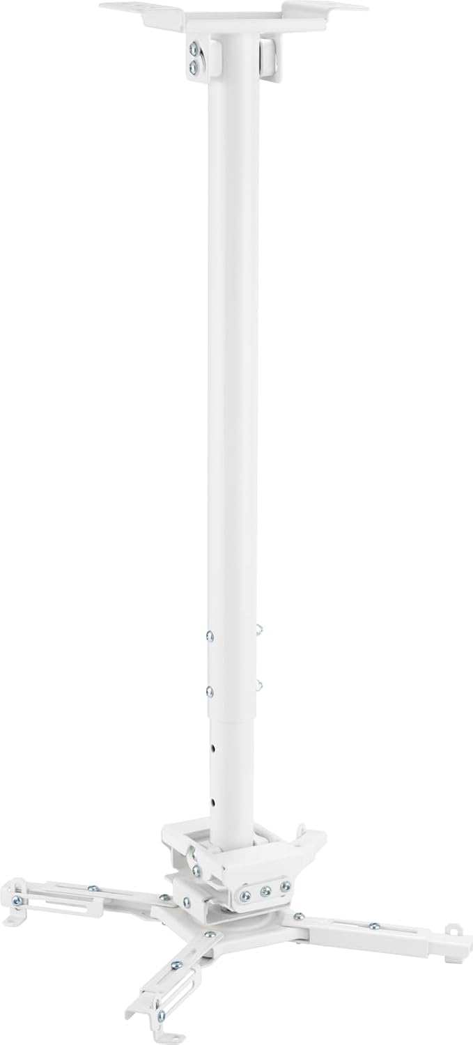 Heavy-Duty Projector Plafondsteun - Voor gekanteld of vlak plafond - Variabele afstand: 74,5-114,5 cm - Projector Gatafstand: 13-47cm - Max laadvermogen: 35 kg - Wit