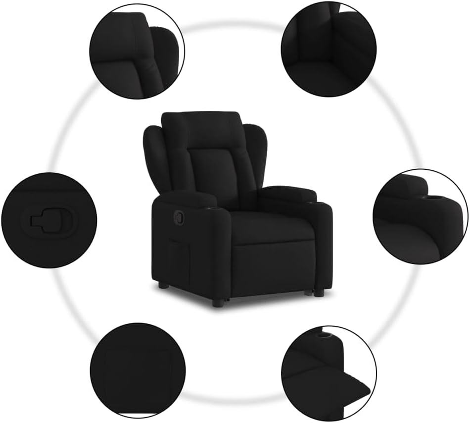 Relaxfauteuil – Elektrische Relaxstoel – Verstelbare Fauteuil – Zwarte Zetel – Lounge Fauteuil – Elektrische Liftfunctie – Ademend Polyester Materiaal