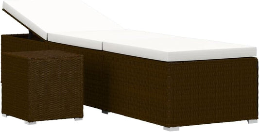 vidaXL Sun lounger with cushion and tea table Sun lounger lounge bed bed lounger cushion lounge chair garden furniture garden bed poly rattan brown