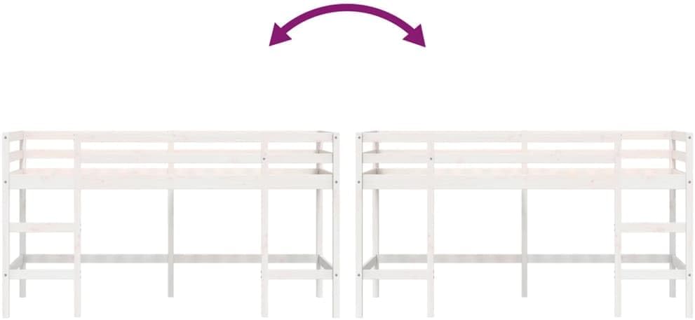 vidaXL Kinderhoogslaper met ladder 90x200 cm massief grenenhout wit, kinderbedframe, peuterbed, junior bed, kinderbed, peuter bed, halfhoogslaper