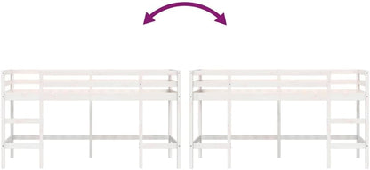 vidaXL Kinderhoogslaper met ladder 90x200 cm massief grenenhout wit, kinderbedframe, peuterbed, junior bed, kinderbed, peuter bed, halfhoogslaper