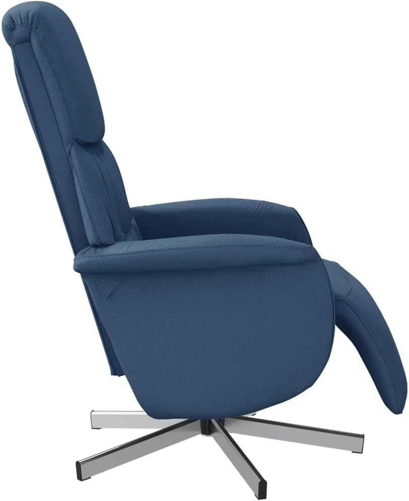 Relaxfauteuil – Verstelbare Fauteuil – Leunstoel – Luie Stoel – Draaifauteuil – Stof Blauw – Met Voetensteun – 360° Draaibaar