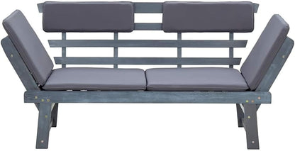 vidaXL Garden bench with cushions 2-in-1 190 cm solid acacia wood grey