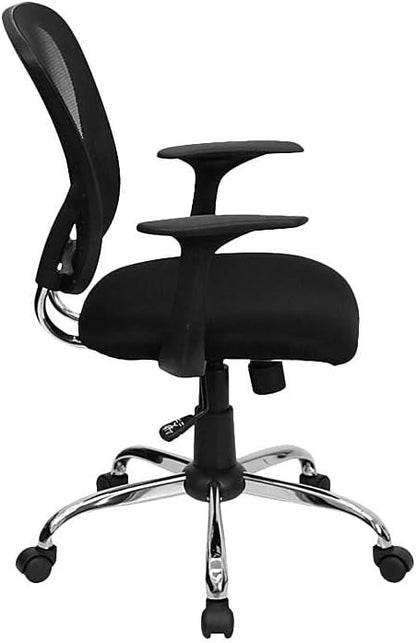 Flash Furniture Bureaustoel, middelhoog, zwart, net, 25,25" B x 27" D x 42,25" H
