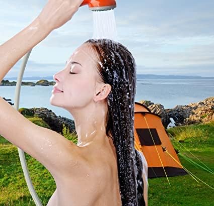 Draagbare campingdouche met 2200 mAh accu, USB-kabel, waterpomp, 1,8 m slang, zuignappen en haken, buitendouche voor kamperen, wandelen, reizen, tuin