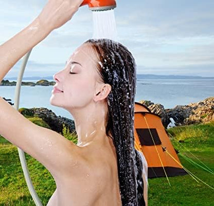 Draagbare campingdouche met 2200 mAh accu, USB-kabel, waterpomp, 1,8 m slang, zuignappen en haken, buitendouche voor kamperen, wandelen, reizen, tuin