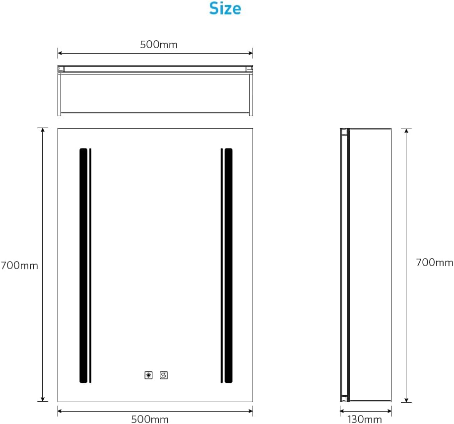 Tokvon® Rivulet LED Badkamer spiegelkast verlichte kasten met Scheerapparaat stopcontact 3-kleuren-LED Touch schakelaar Anti-condens kast 50x70cm - QUORE