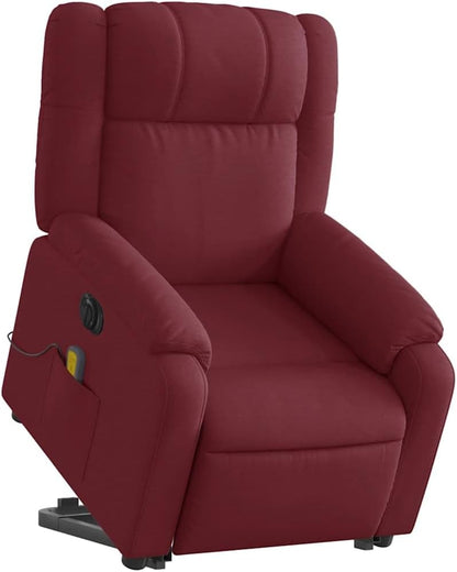 Elektrische Massagestoel – Sta-op Stoel – Relaxfauteuil – TV Fauteuil – Verstelbare Ligstoel – Wine Red Stof – Elektrische Kantelfunctie – 6-Punts Massage