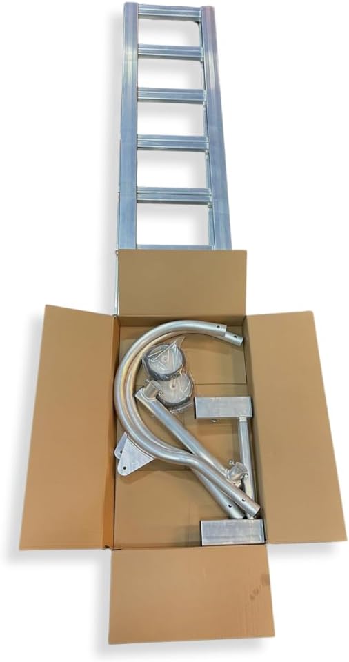 Dakladder, lengte 4,65 m, eenvoudig te installeren, 2 verlengingen van 2,00 m + 1 haak van 0,65 m, met wielen 120 mm, volledig van aluminium, zeer licht, 12 kg, belastbaarheid tot 150 kg
