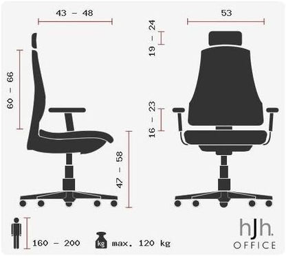 hjh OFFICE 657100 professionele bureaustoel VENUS BASE stof/net zwart draaistoel ergonomisch met lendensteun