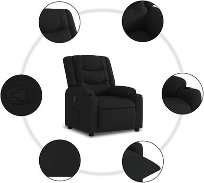 Relaxstoel Met Opstahulp – Zwarte Stoffen Tv-Stoel – Ligstoel – Relaxfauteuil – Enkel Ligstoel – Elektrische Opstahulp – Handmatig Kantelsysteem