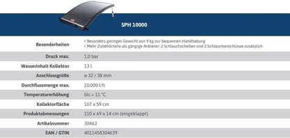 T.I.P. SPH 10000, 30463 Zwembadverwarming op zonne-energie, zwembadverwarming (20 m³ bekkengrootte, eindeloos uitbreidbaar, 10.000 l/h debiet, zonnepaneel-zwembad, 32/38 mm slangaansluiting, 110 x 67