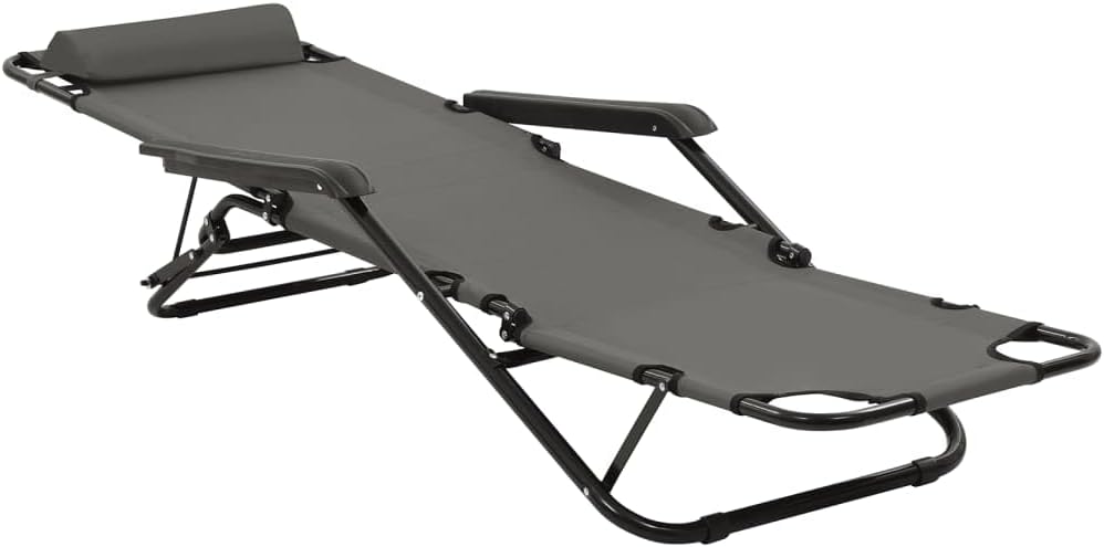Zonne-ligstoel – Ligstoel – Tuinstoel – Strandstoel – Campingstoel – Inklapbaar – Weerbestendig 600D Polyester – Verstelbare Rugleuning en Voetensteun – Grijs – Set van 2