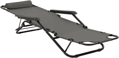 Zonne-ligstoel – Ligstoel – Tuinstoel – Strandstoel – Campingstoel – Inklapbaar – Weerbestendig 600D Polyester – Verstelbare Rugleuning en Voetensteun – Grijs – Set van 2