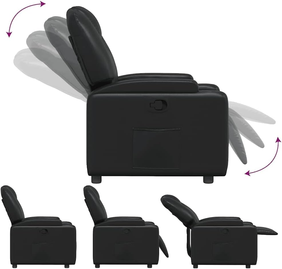 Verstelbare Fauteuil – Relaxstoel – Tv-stoel – Ligstoel – Armstoel – Zwart Kunstleer – Verstelbaar Tot 135 Graden – Inclusief Bekerhouders