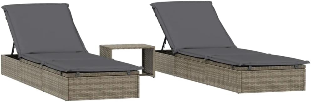 vidaXL Sunbeds 2 pcs with table poly rattan gray, garden chair, sun lounger, lounge chair, lounge chair, relax chair, sunbed, sunbed garden, sun lounger garden - QUORE
