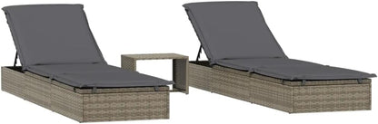 vidaXL Sunbeds 2 pcs with table poly rattan gray, garden chair, sun lounger, lounge chair, lounge chair, relax chair, sunbed, sunbed garden, sun lounger garden - QUORE